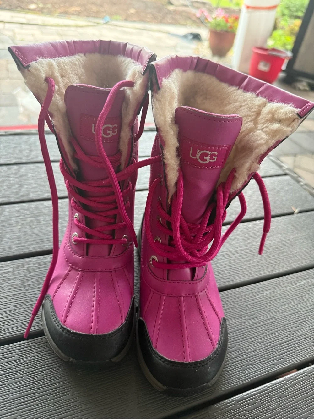 UGG Hot Pink Lace-Up Shearling Winter Boots
